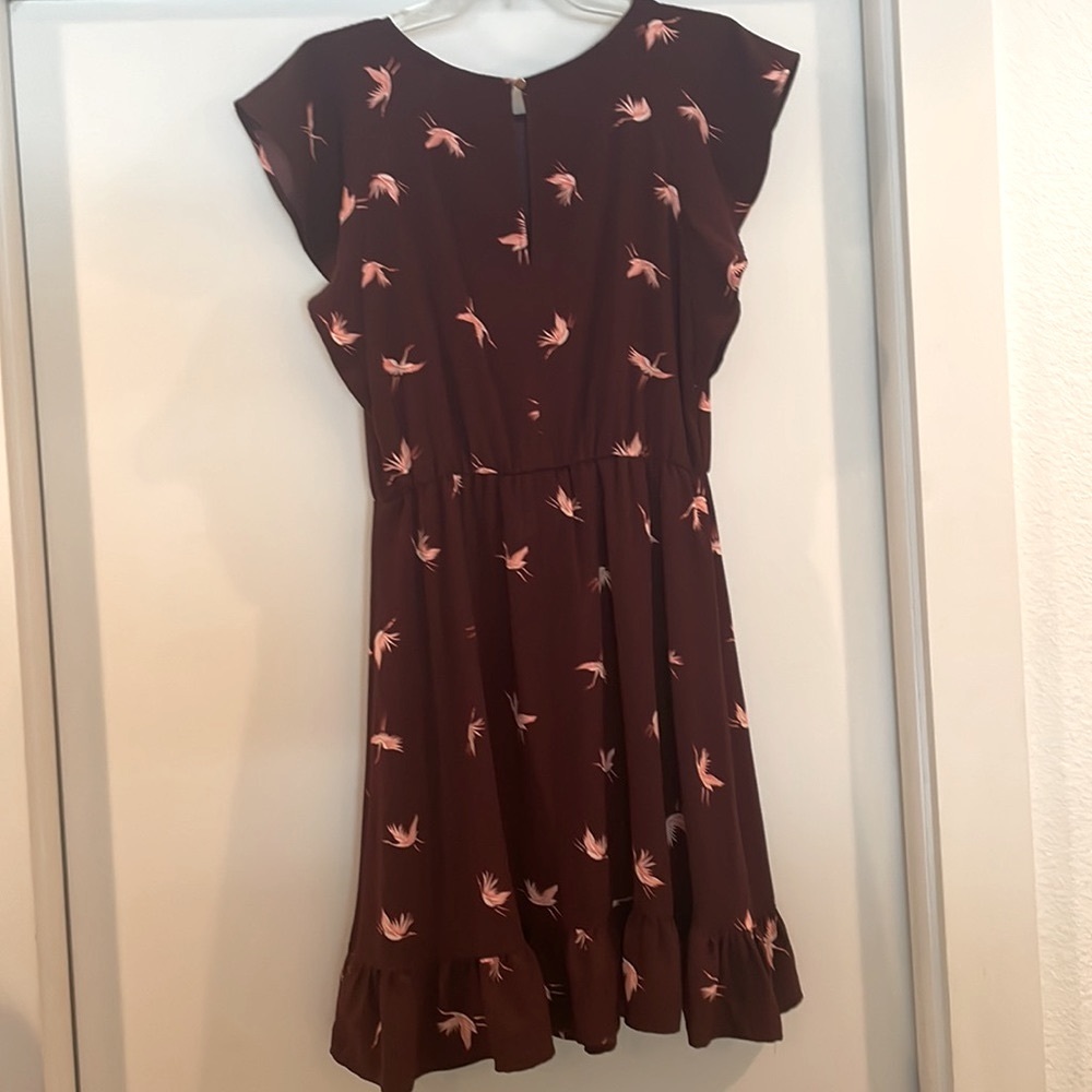 A New Day cranberry dress with cranes - Picture 4 of 7